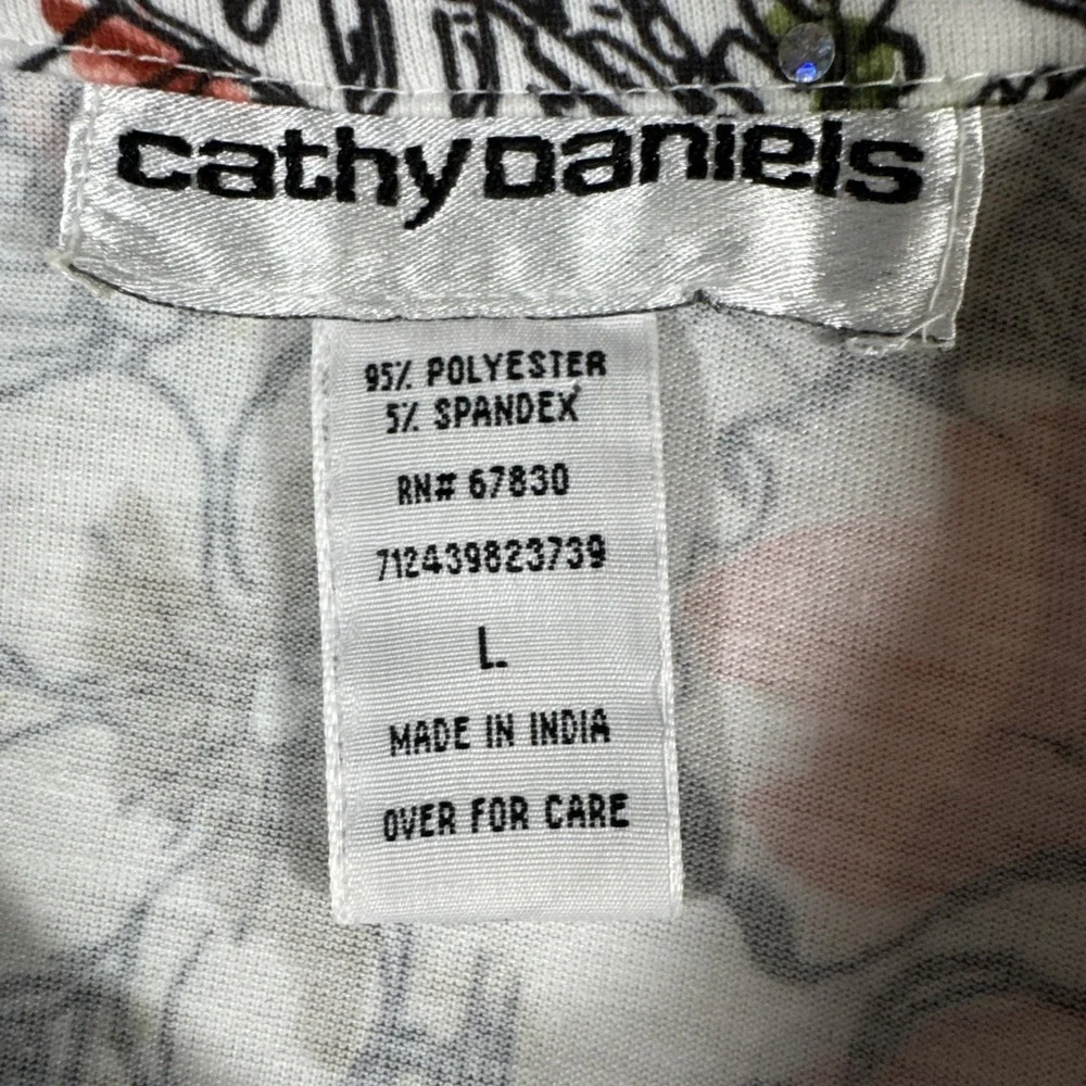 Cathy Daniels L Tropical Hibiscus Print Sparkle Embellished Stretch Top‎ - Picture 2 of 9